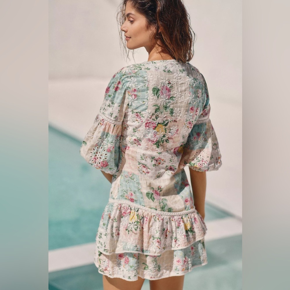 Women’s ANTHROPOLOGIE Barok Paris ruffled v-neck mini dress- Size Medium - Picture 2 of 10